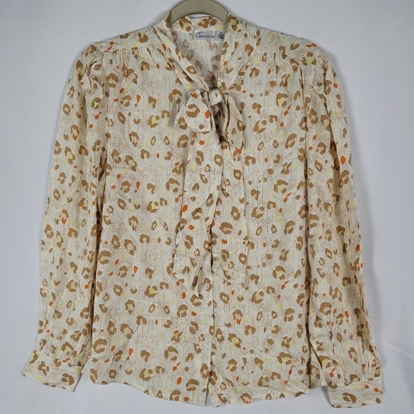 89th and Madison Women's Boho Blouse Beige Mirage Leopard Egrit Size Small NWT - Picture 1 of 10